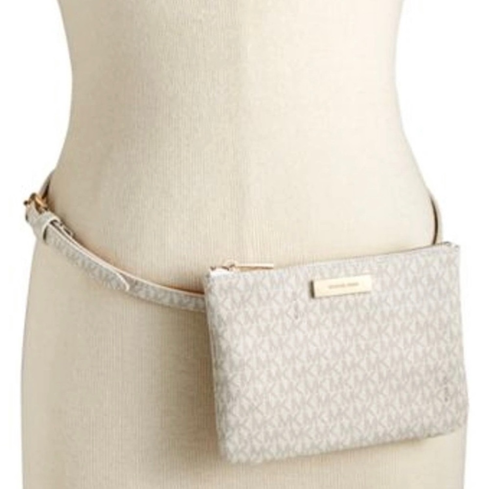 *NEW IN BOX* MICHAEL KORS Belt Bag Adjustable Metallic Logo Gold & Logo Keychain